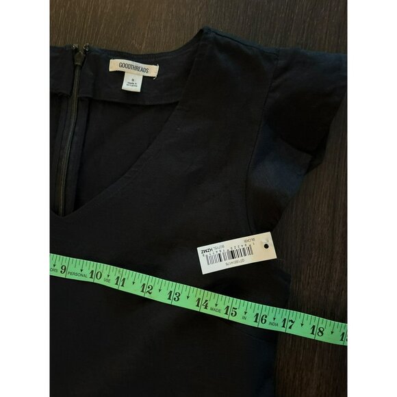 NWT Goodthreads Linen/Cotton Blend Black Tiered Flutter Sleeve Dress S - Picture 8 of 9